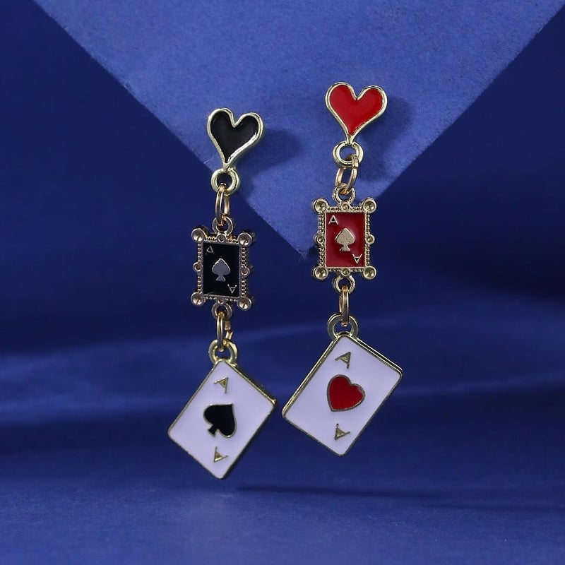 CSIYANJRY99 Queen of Hearts Earrings for Women Red Heart Poker Clock Drop Earrings Asymmetric Queen of Hearts Costume Women Accessories - Image 4